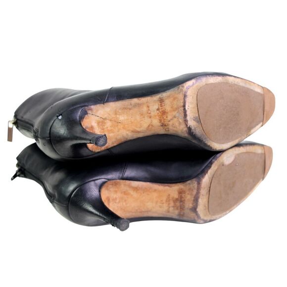 Jimmy Choo BLACK REAL LEATHER MID HEEL ROUND TOE ZIP BACKSIDE ANKLE BOOTS 37.5 - Picture 11 of 16